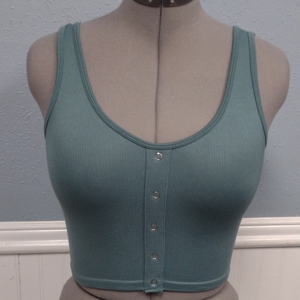 Chic Teal Button-Front Women's Crop Top